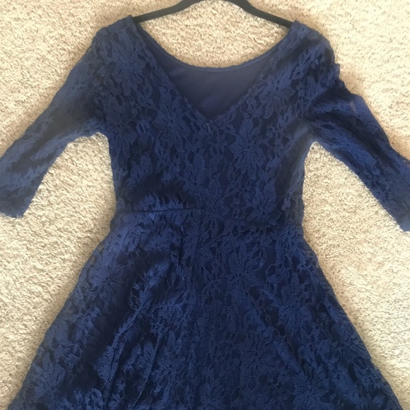 Half Sleeve Lace Top Dress with Slit Ocean Blue